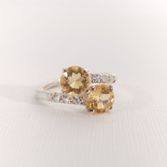 Brazilian Citrine Bypass Ring Sterling Silver Size 6 - Picture 1 of 8